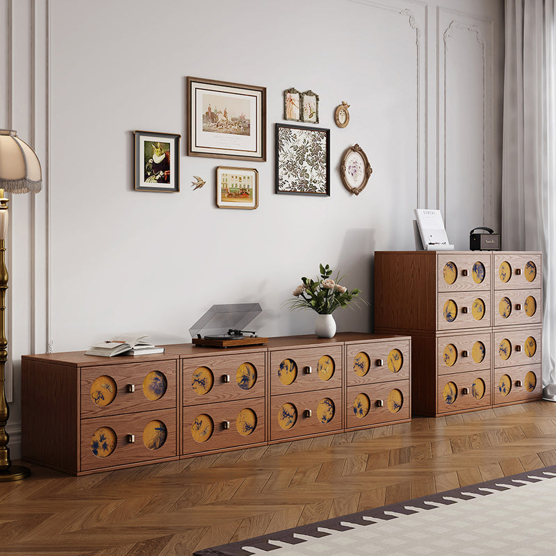 Mesita de noche rectangular de madera maciza tradicional china y seda Xiangyun con patrón de mariposa y 2 cajones para dormitorio o sala de estar 
