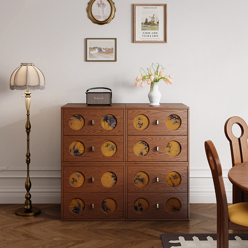 Mesita de noche rectangular de madera maciza tradicional china y seda Xiangyun con patrón de mariposa y 2 cajones para dormitorio o sala de estar 