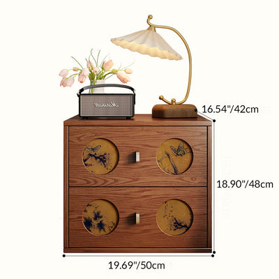 Mesita de noche rectangular de madera maciza tradicional china y seda Xiangyun con patrón de mariposa y 2 cajones para dormitorio o sala de estar 