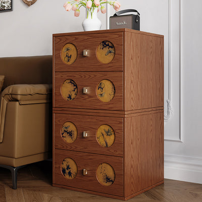 Mesita de noche rectangular de madera maciza tradicional china y seda Xiangyun con patrón de mariposa y 2 cajones para dormitorio o sala de estar 