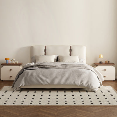 Moderner Mid-Century Nachttisch aus Massivholz & kratzfestem Leder mit rechteckiger Form und 2 Schubladen für das Bett 