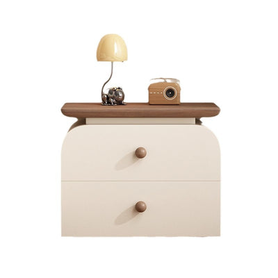 Moderner Mid-Century Nachttisch aus Massivholz & kratzfestem Leder mit rechteckiger Form und 2 Schubladen für das Bett 