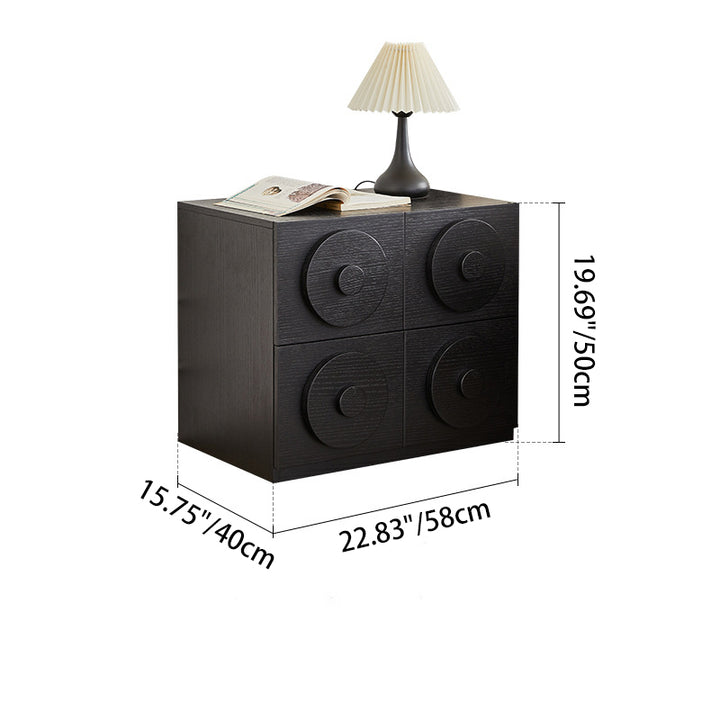 Contemporary Retro Pine Wood Plywood Square Combination Nightstand With 1-Drawer &amp; 1-Cabinet For Bedroom Or Living Room