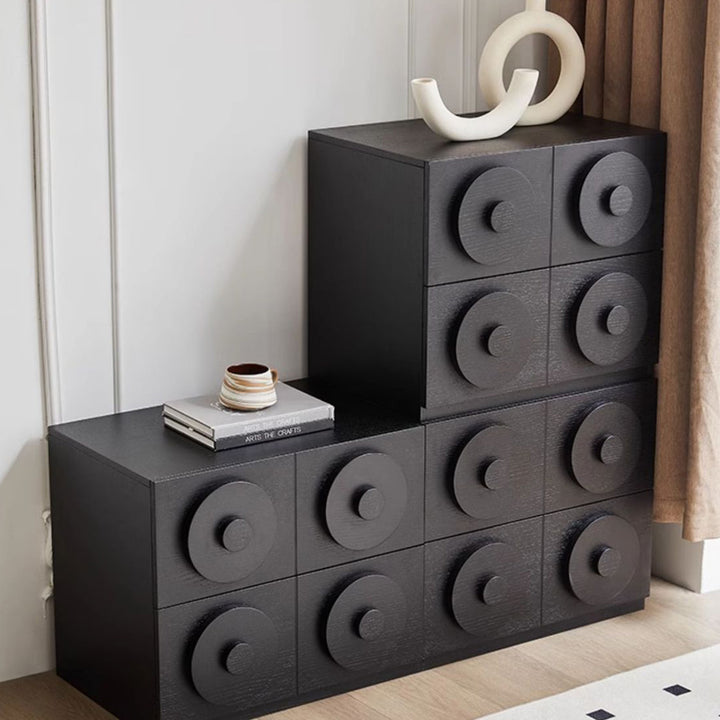 Contemporary Retro Pine Wood Plywood Square Combination Nightstand With 1-Drawer &amp; 1-Cabinet For Bedroom Or Living Room