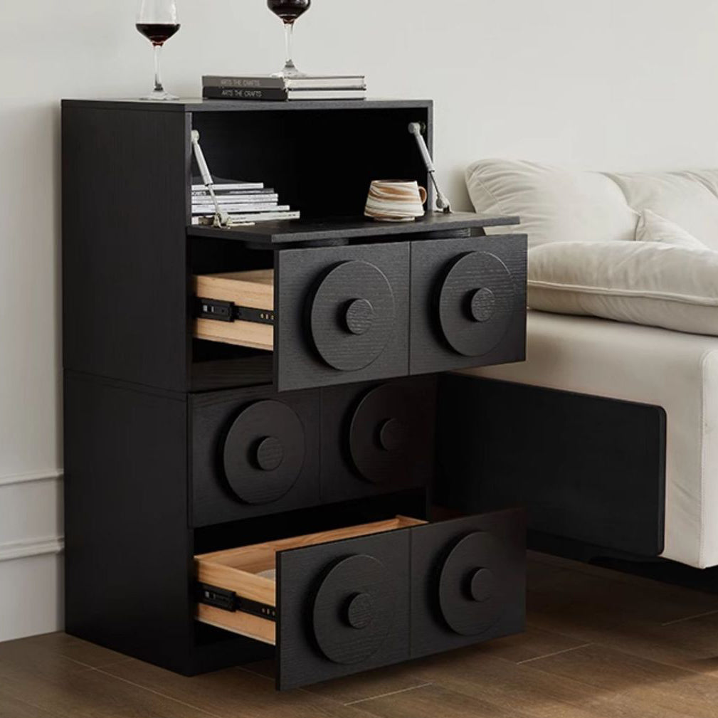 Contemporary Retro Pine Wood Plywood Square Combination Nightstand With 1-Drawer &amp; 1-Cabinet For Bedroom Or Living Room