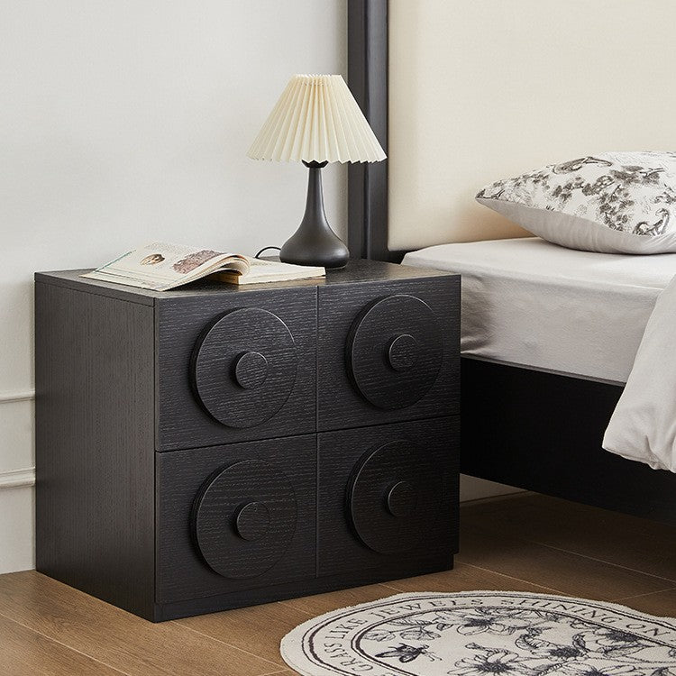 Contemporary Retro Pine Wood Plywood Square Combination Nightstand With 1-Drawer &amp; 1-Cabinet For Bedroom Or Living Room