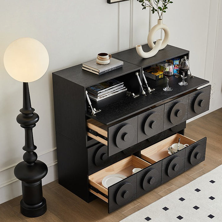 Contemporary Retro Pine Wood Plywood Square Combination Nightstand With 1-Drawer &amp; 1-Cabinet For Bedroom Or Living Room