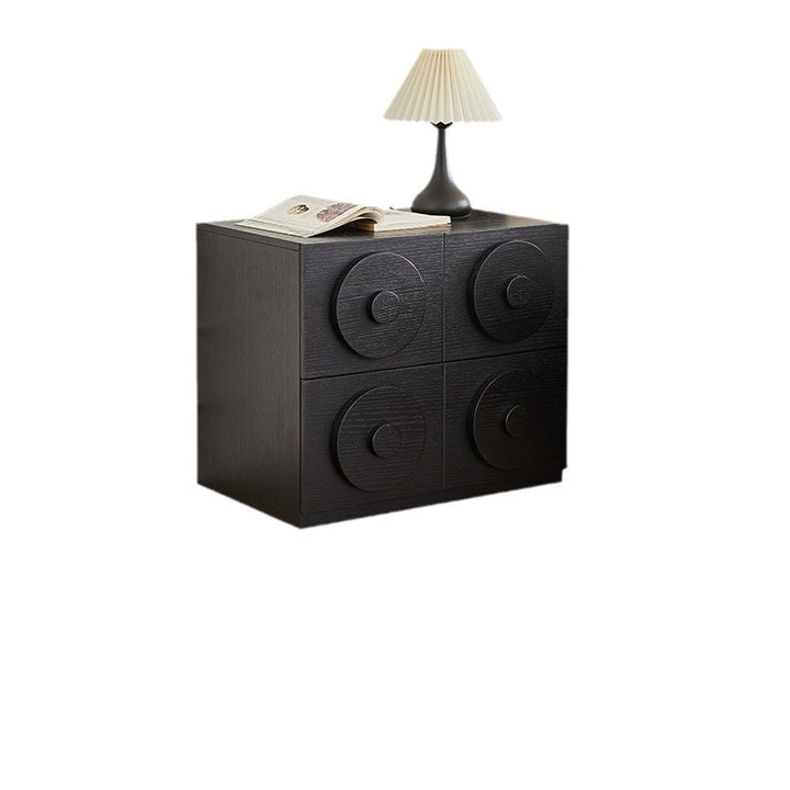 Contemporary Retro Pine Wood Plywood Square Combination Nightstand With 1-Drawer &amp; 1-Cabinet For Bedroom Or Living Room