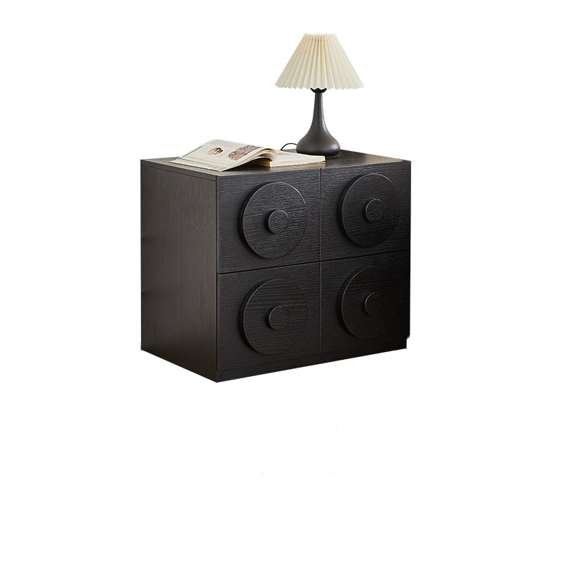 Contemporary Retro Pine Wood Plywood Square Combination Nightstand With 1-Drawer &amp; 1-Cabinet For Bedroom Or Living Room