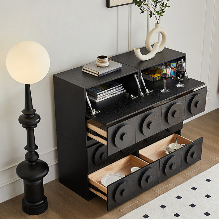 Contemporary Retro Pine Wood Plywood Square Combination Nightstand With 1-Drawer &amp; 1-Cabinet For Bedroom Or Living Room