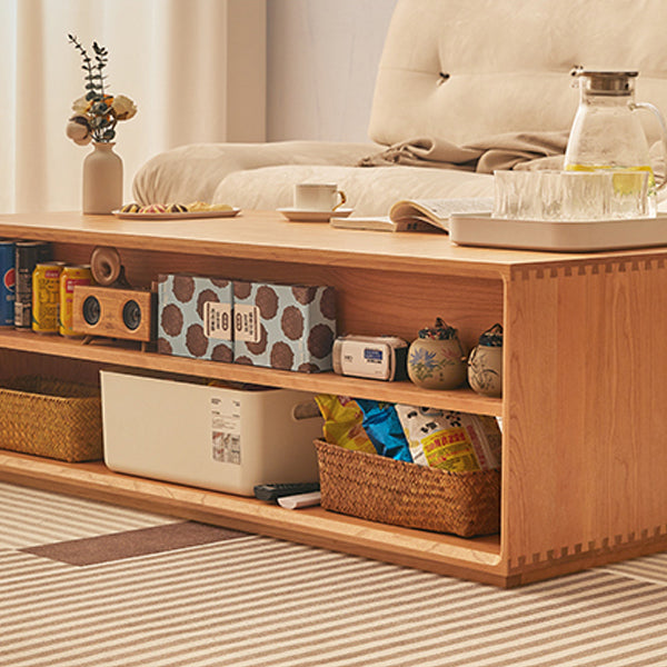 Contemporary Nordic Pine Wood Cherry Wood Fir Wood Plywood Glass Rectangular Coffee Table With 2-Drawers &amp; 2-Cabinets For Living Room