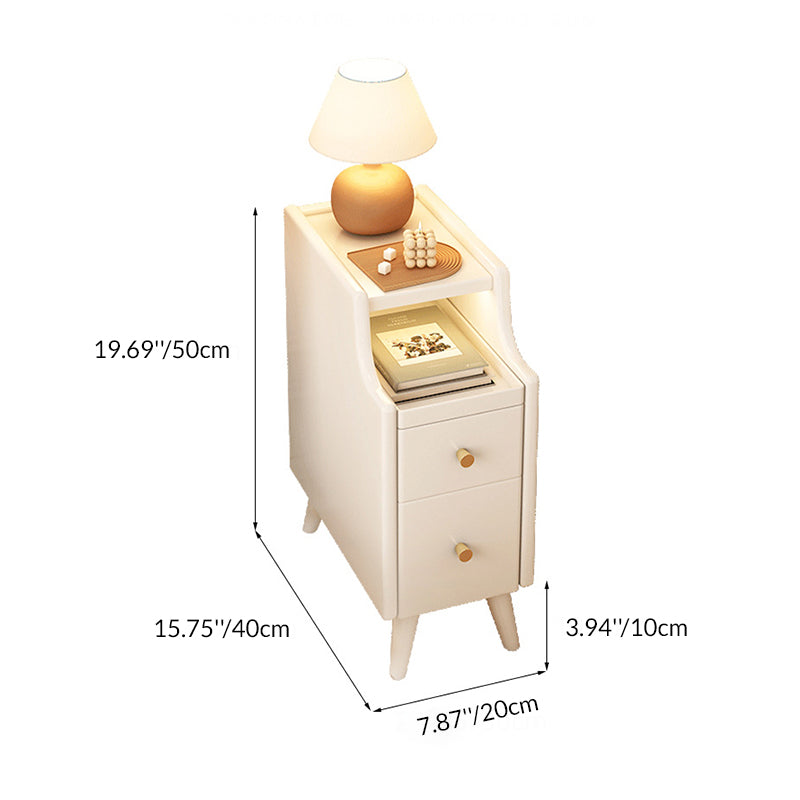 Moderna mesita de noche rectangular estrecha de madera de caucho nórdica contemporánea con 2 cajones y 1 armario para almacenamiento junto a la cama 