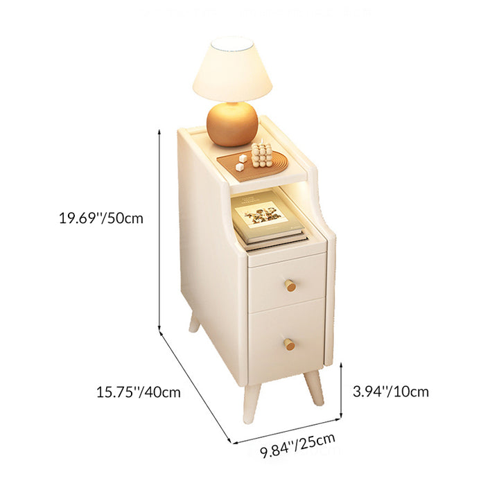 Moderna mesita de noche rectangular estrecha de madera de caucho nórdica contemporánea con 2 cajones y 1 armario para almacenamiento junto a la cama 