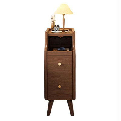 Table de chevet rectangulaire étroit en bois de caoutchouc nordique contemporain avec 2 tiroirs et 1 armoire pour le rangement de chevet 
