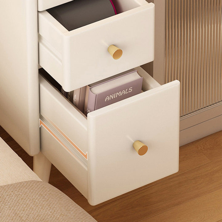 Moderna mesita de noche rectangular estrecha de madera de caucho nórdica contemporánea con 2 cajones y 1 armario para almacenamiento junto a la cama 