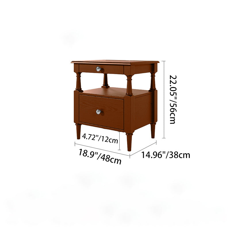 Traditional French Ash Wood Plywood Rectangular Nightstand With 2 Drawers For Bedroom