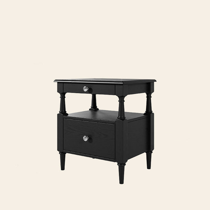 Traditional French Ash Wood Plywood Rectangular Nightstand With 2 Drawers For Bedroom