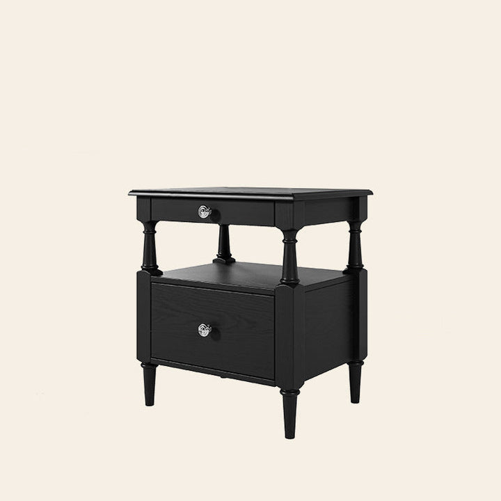Traditional French Ash Wood Plywood Rectangular Nightstand With 2 Drawers For Bedroom