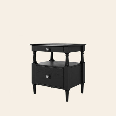 Table de nuit rectangulaire traditionnelle en bois de frêne et pin avec 2 tiroirs pour chambre 