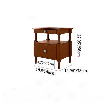 Table de nuit rectangulaire traditionnelle en bois de frêne et pin avec 2 tiroirs pour chambre 