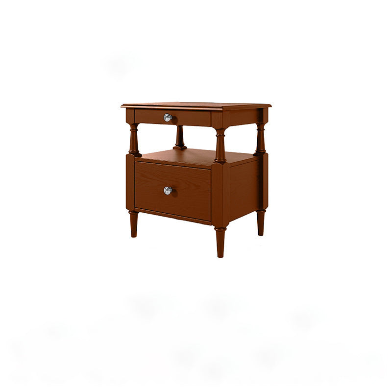 Traditional French Ash Wood Plywood Rectangular Nightstand With 2 Drawers For Bedroom