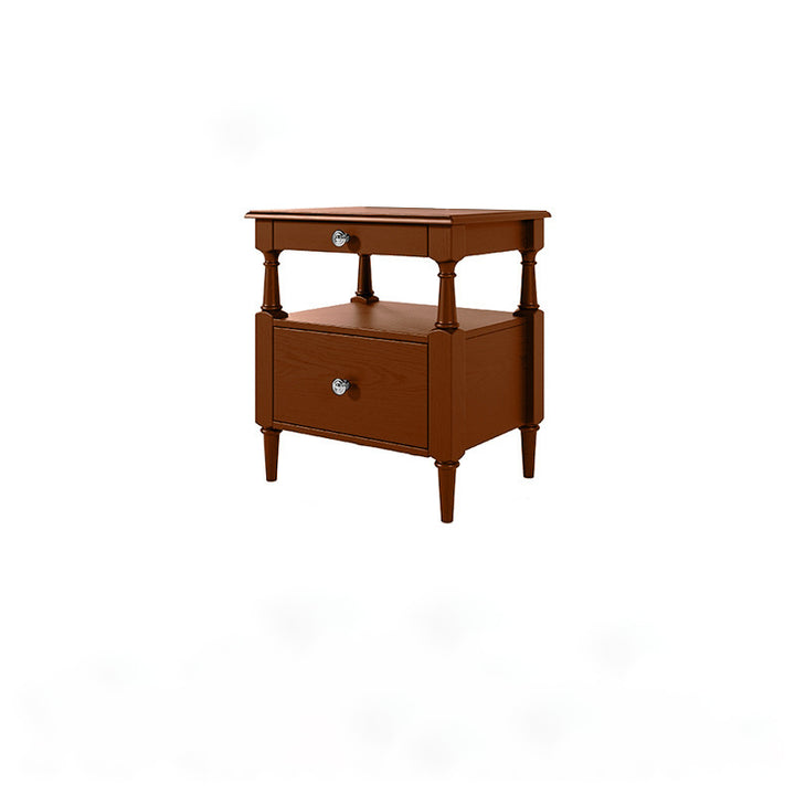 Traditional French Ash Wood Plywood Rectangular Nightstand With 2 Drawers For Bedroom
