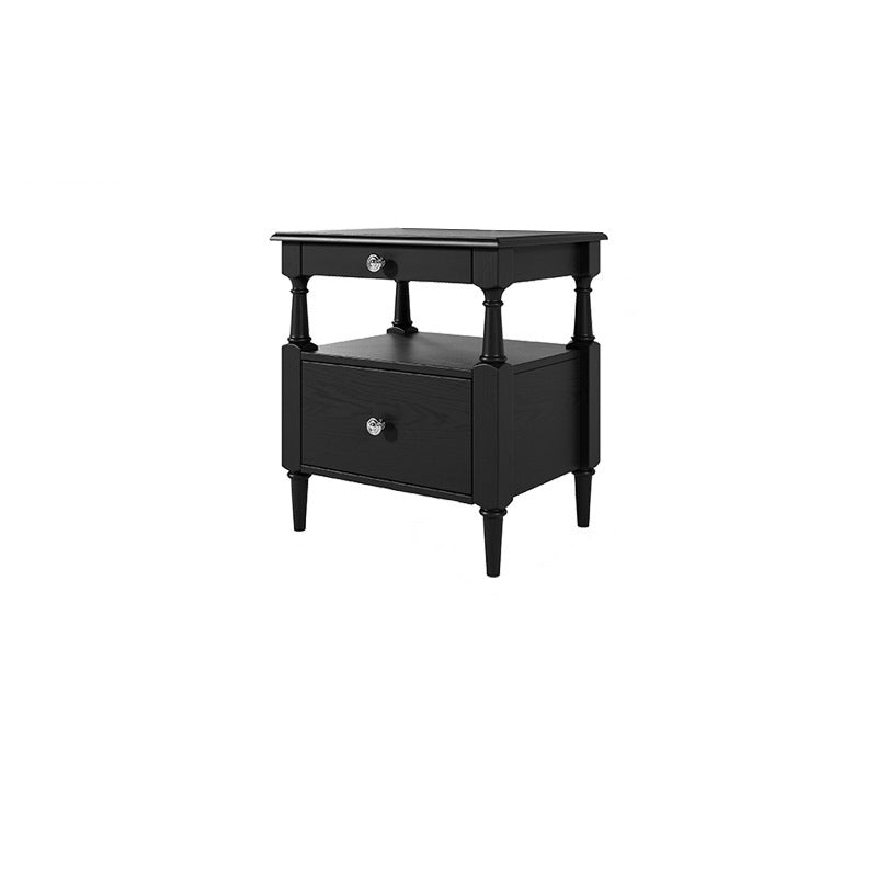 Table de nuit rectangulaire traditionnelle en bois de frêne et pin avec 2 tiroirs pour chambre 