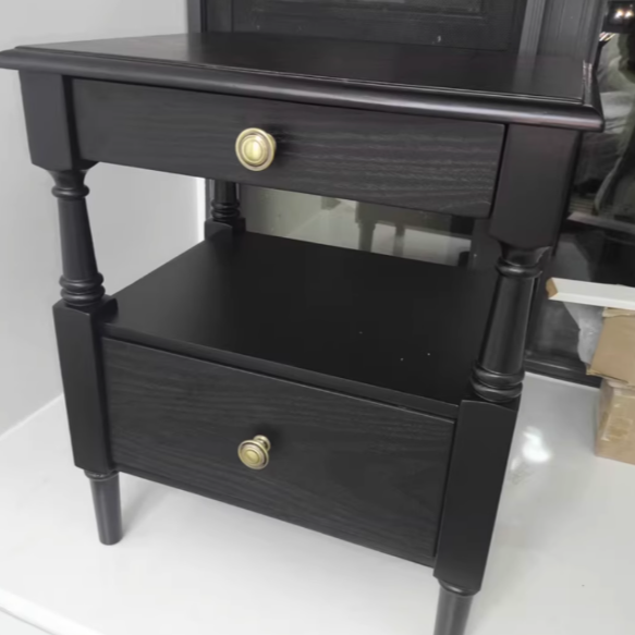 Table de nuit rectangulaire traditionnelle en bois de frêne et pin avec 2 tiroirs pour chambre 