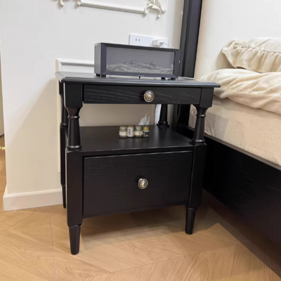 Table de nuit rectangulaire traditionnelle en bois de frêne et pin avec 2 tiroirs pour chambre 