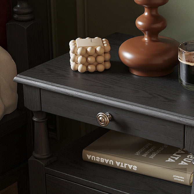 Traditional French Ash Wood Plywood Rectangular Nightstand With 2 Drawers For Bedroom