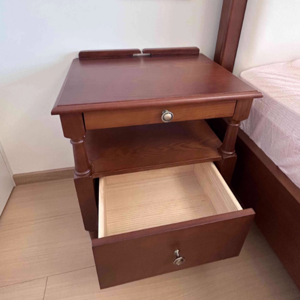 Traditional French Ash Wood Plywood Rectangular Nightstand With 2 Drawers For Bedroom