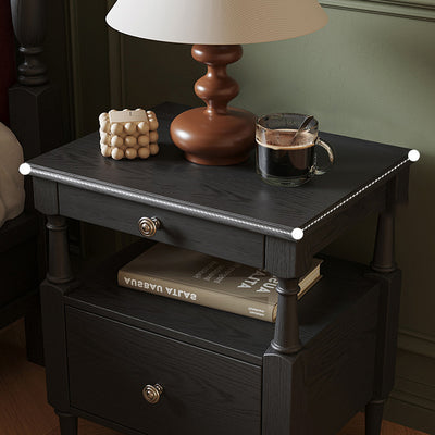 Table de nuit rectangulaire traditionnelle en bois de frêne et pin avec 2 tiroirs pour chambre 