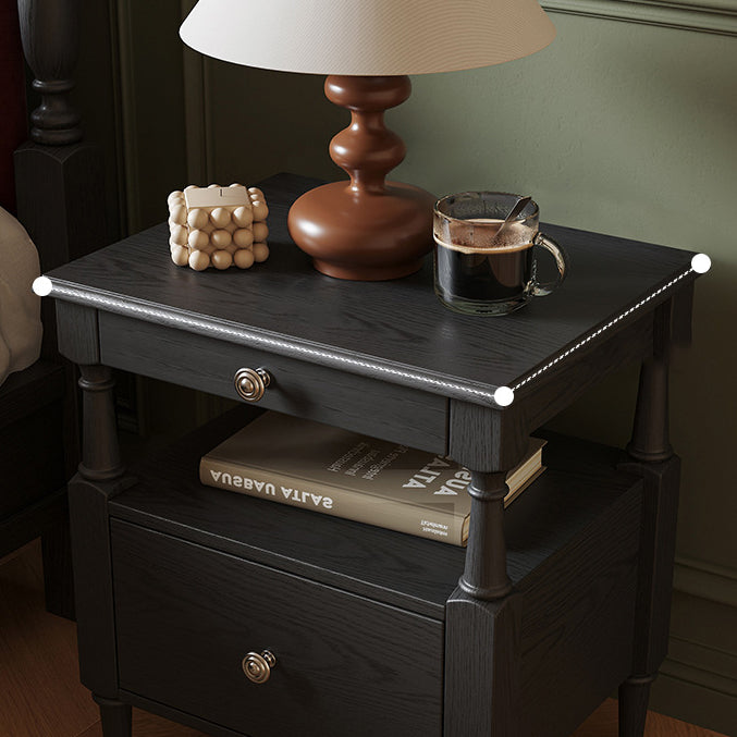 Table de nuit rectangulaire traditionnelle en bois de frêne et pin avec 2 tiroirs pour chambre 