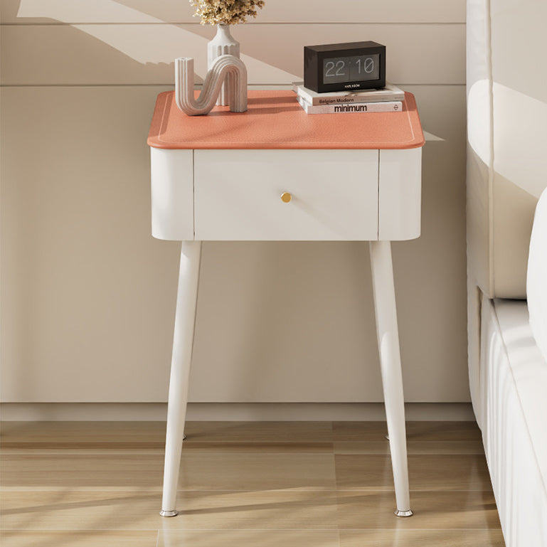 Table de chevet moderne nordique en verre trempé PP fer carré texture cuir avec 1 tiroir pour chambre 