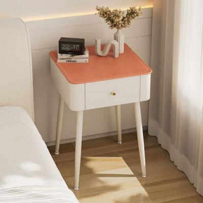 Table de chevet moderne nordique en verre trempé PP fer carré texture cuir avec 1 tiroir pour chambre 