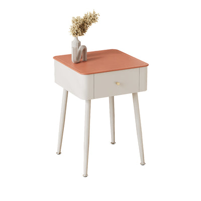 Table de chevet moderne nordique en verre trempé PP fer carré texture cuir avec 1 tiroir pour chambre 