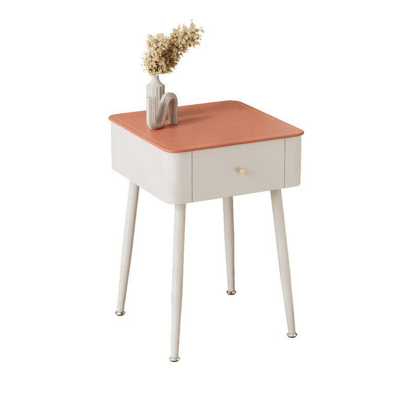 Table de chevet moderne nordique en verre trempé PP fer carré texture cuir avec 1 tiroir pour chambre 