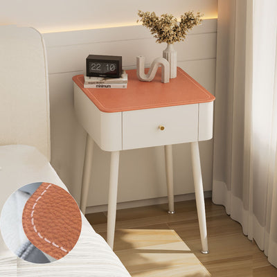 Table de chevet moderne nordique en verre trempé PP fer carré texture cuir avec 1 tiroir pour chambre 