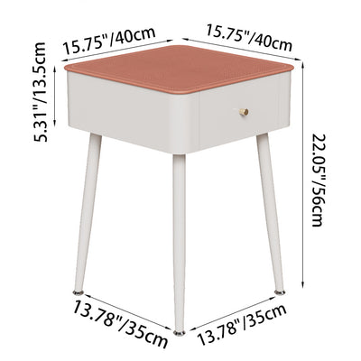 Table de chevet moderne nordique en verre trempé PP fer carré texture cuir avec 1 tiroir pour chambre 