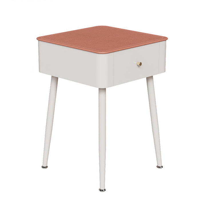 Contemporary Nordic Tempered Glass PP Carbon Steel Square Leather Texture Nightstand With 1 Drawer For Bedroom