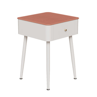 Table de chevet moderne nordique en verre trempé PP fer carré texture cuir avec 1 tiroir pour chambre 
