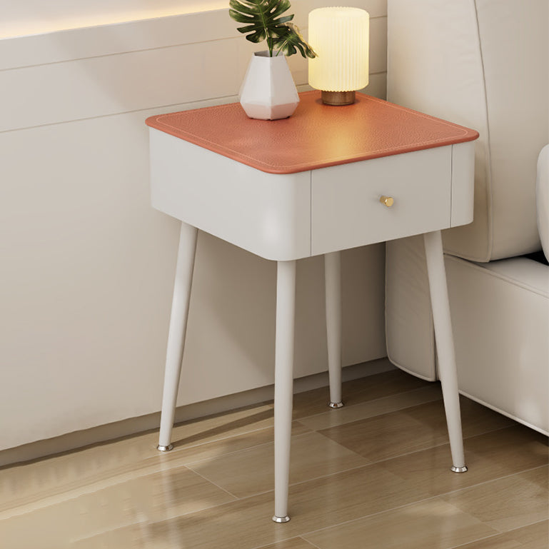 Table de chevet moderne nordique en verre trempé PP fer carré texture cuir avec 1 tiroir pour chambre 