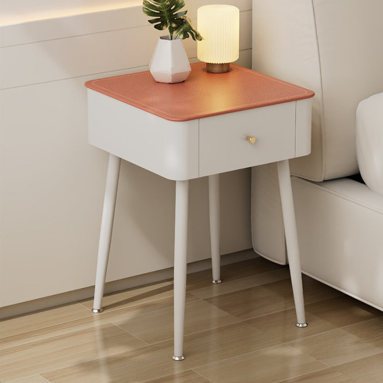 Table de chevet moderne nordique en verre trempé PP fer carré texture cuir avec 1 tiroir pour chambre 