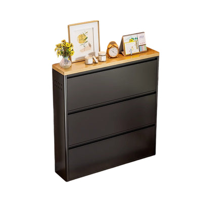 Modern Minimalist Steel Slim Rectangular Shoe Storage With Flip Drawers 3/4 Tier For Entryway