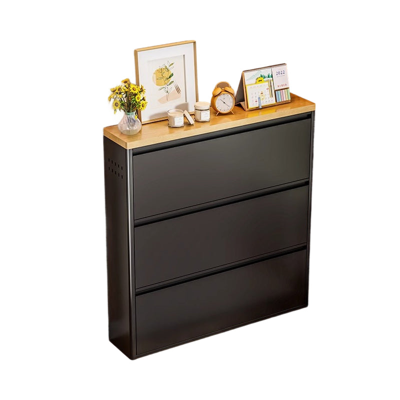 Modern Minimalist Steel Slim Rectangular Shoe Storage With Flip Drawers 3/4 Tier For Entryway