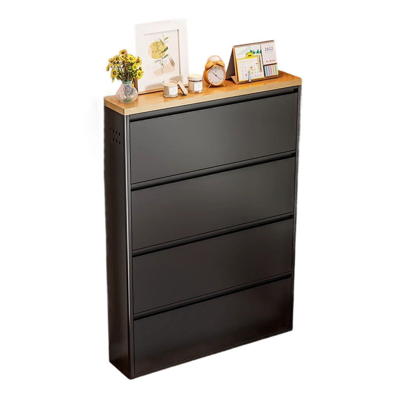 Modern Minimalist Steel Slim Rectangular Shoe Storage With Flip Drawers 3/4 Tier For Entryway