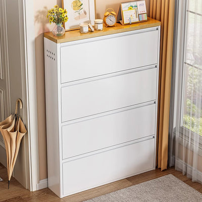 Modern Minimalist Steel Slim Rectangular Shoe Storage With Flip Drawers 3/4 Tier For Entryway
