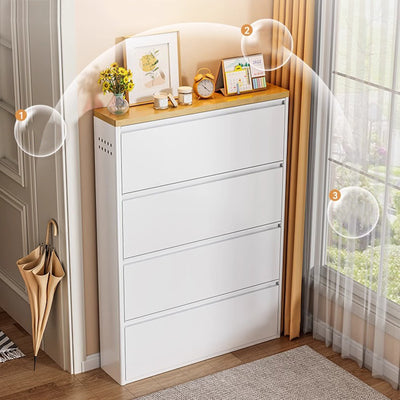 Modern Minimalist Steel Slim Rectangular Shoe Storage With Flip Drawers 3/4 Tier For Entryway