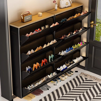 Modern Minimalist Steel Slim Rectangular Shoe Storage With Flip Drawers 3/4 Tier For Entryway