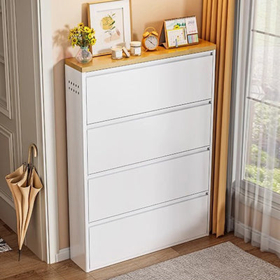 Modern Minimalist Steel Slim Rectangular Shoe Storage With Flip Drawers 3/4 Tier For Entryway